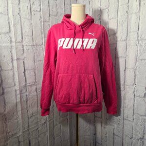 Puma Extra Large Bright Pink White Logo Hooded Pullover Hoodie Sweatshirt